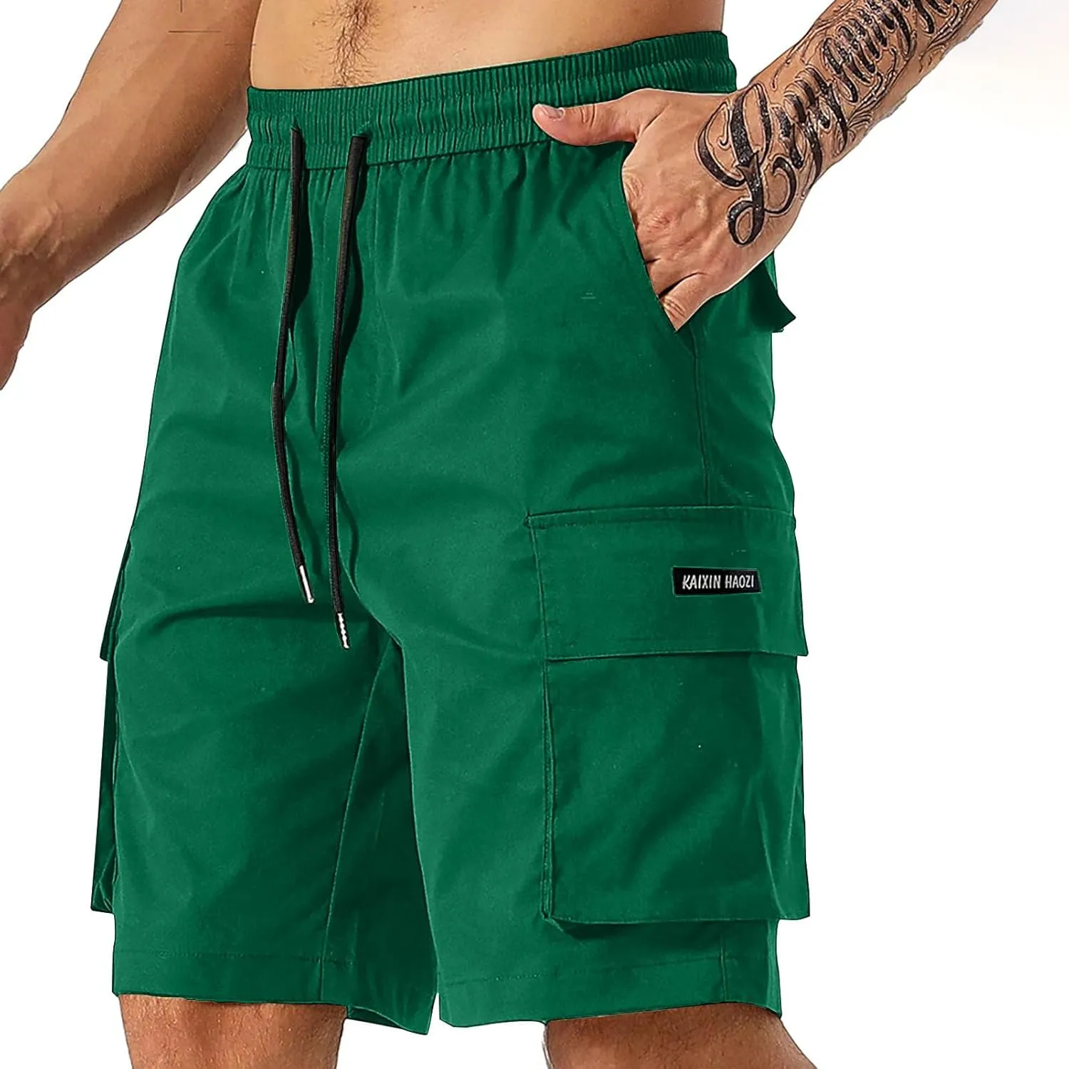 Men's Cargo Shorts Elastic Waist Relaxed Fit Casual Short Pants Outdoor Lightweight Work Shorts with Multi Pocket