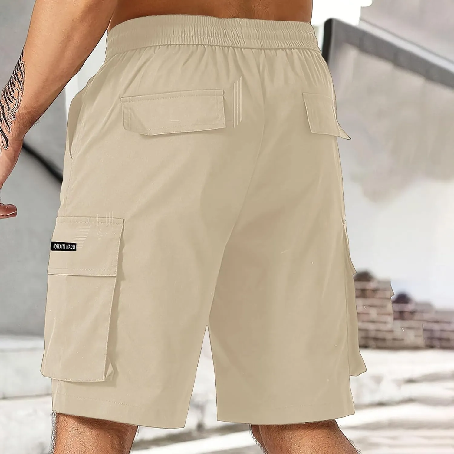 Men's Cargo Shorts Elastic Waist Relaxed Fit Casual Short Pants Outdoor Lightweight Work Shorts with Multi Pocket