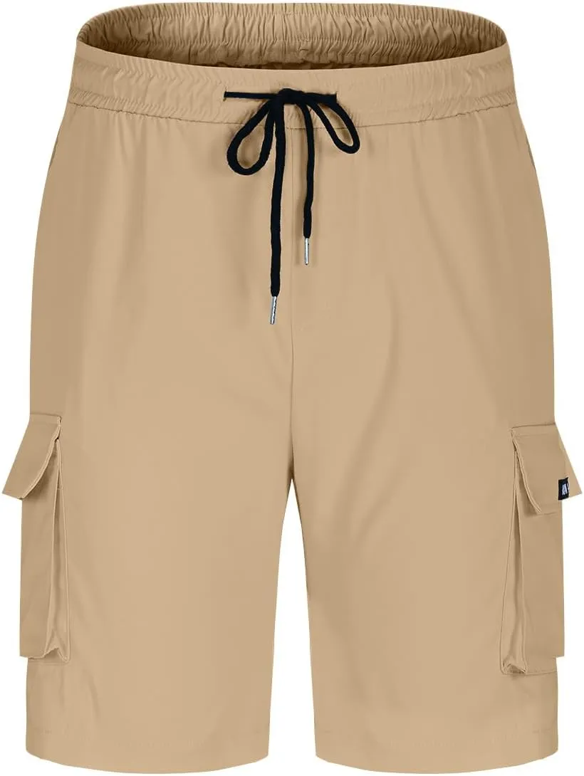 Men's Cargo Shorts Elastic Waist Relaxed Fit Casual Short Pants Outdoor Lightweight Work Shorts with Multi Pocket