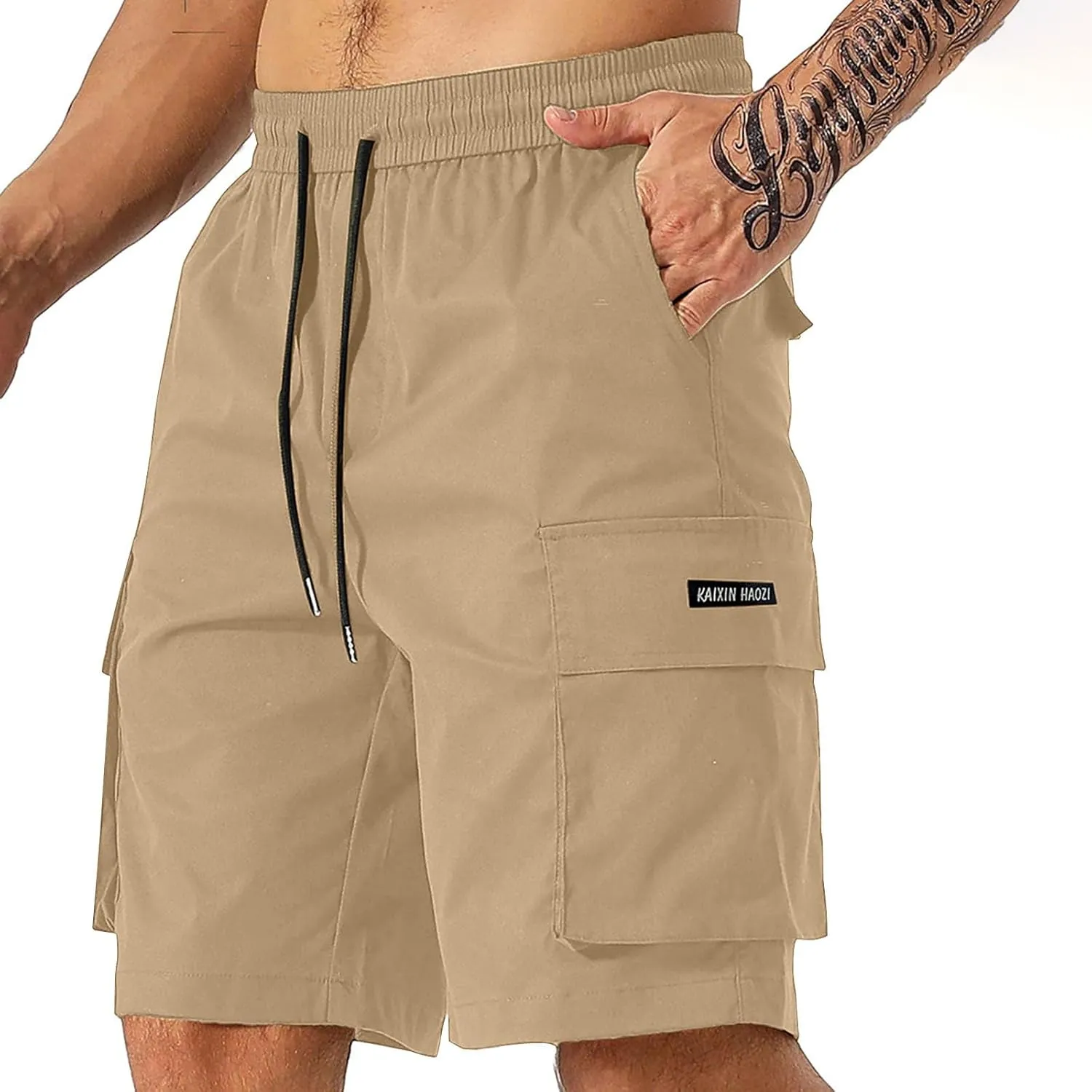 Men's Cargo Shorts Elastic Waist Relaxed Fit Casual Short Pants Outdoor Lightweight Work Shorts with Multi Pocket