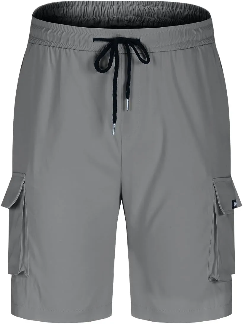 Men's Cargo Shorts Elastic Waist Relaxed Fit Casual Short Pants Outdoor Lightweight Work Shorts with Multi Pocket
