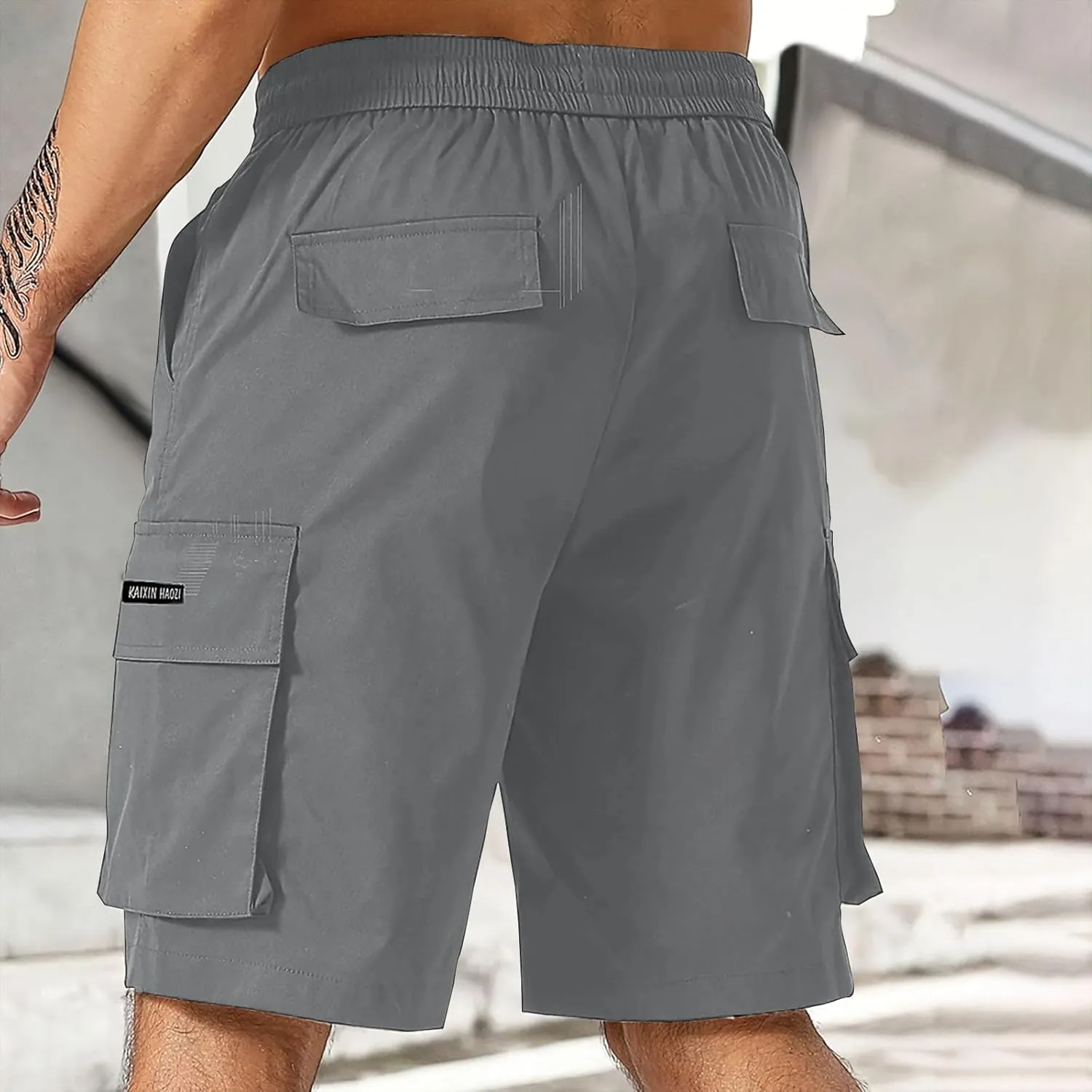 Men's Cargo Shorts Elastic Waist Relaxed Fit Casual Short Pants Outdoor Lightweight Work Shorts with Multi Pocket
