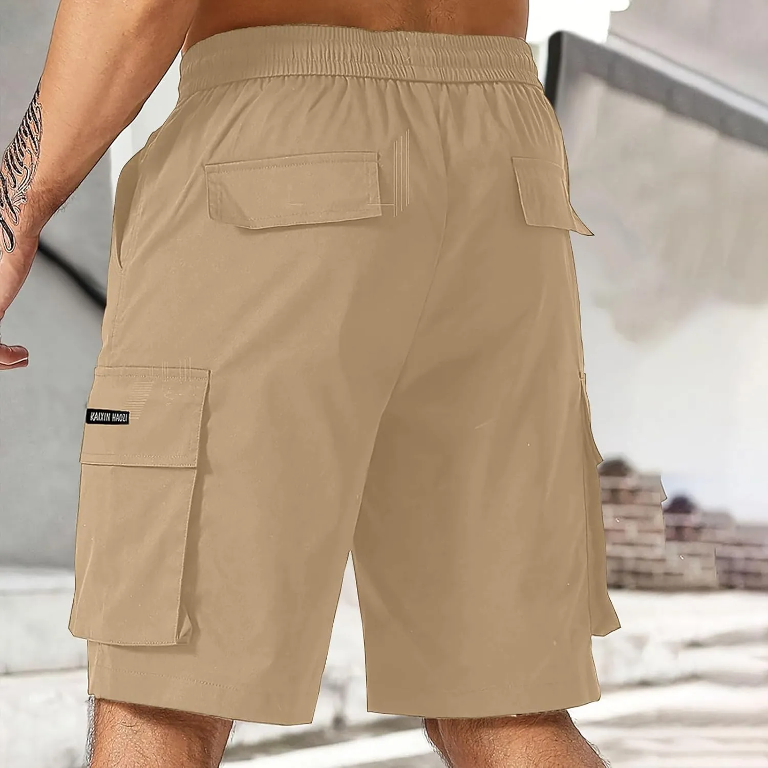 Men's Cargo Shorts Elastic Waist Relaxed Fit Casual Short Pants Outdoor Lightweight Work Shorts with Multi Pocket