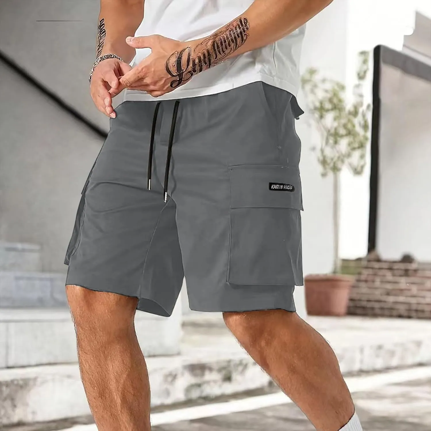 Men's Cargo Shorts Elastic Waist Relaxed Fit Casual Short Pants Outdoor Lightweight Work Shorts with Multi Pocket