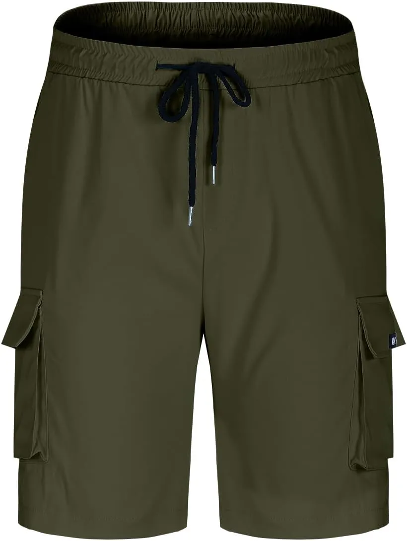 Men's Cargo Shorts Elastic Waist Relaxed Fit Casual Short Pants Outdoor Lightweight Work Shorts with Multi Pocket