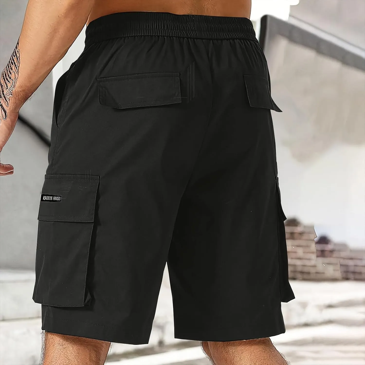Men's Cargo Shorts Elastic Waist Relaxed Fit Casual Short Pants Outdoor Lightweight Work Shorts with Multi Pocket
