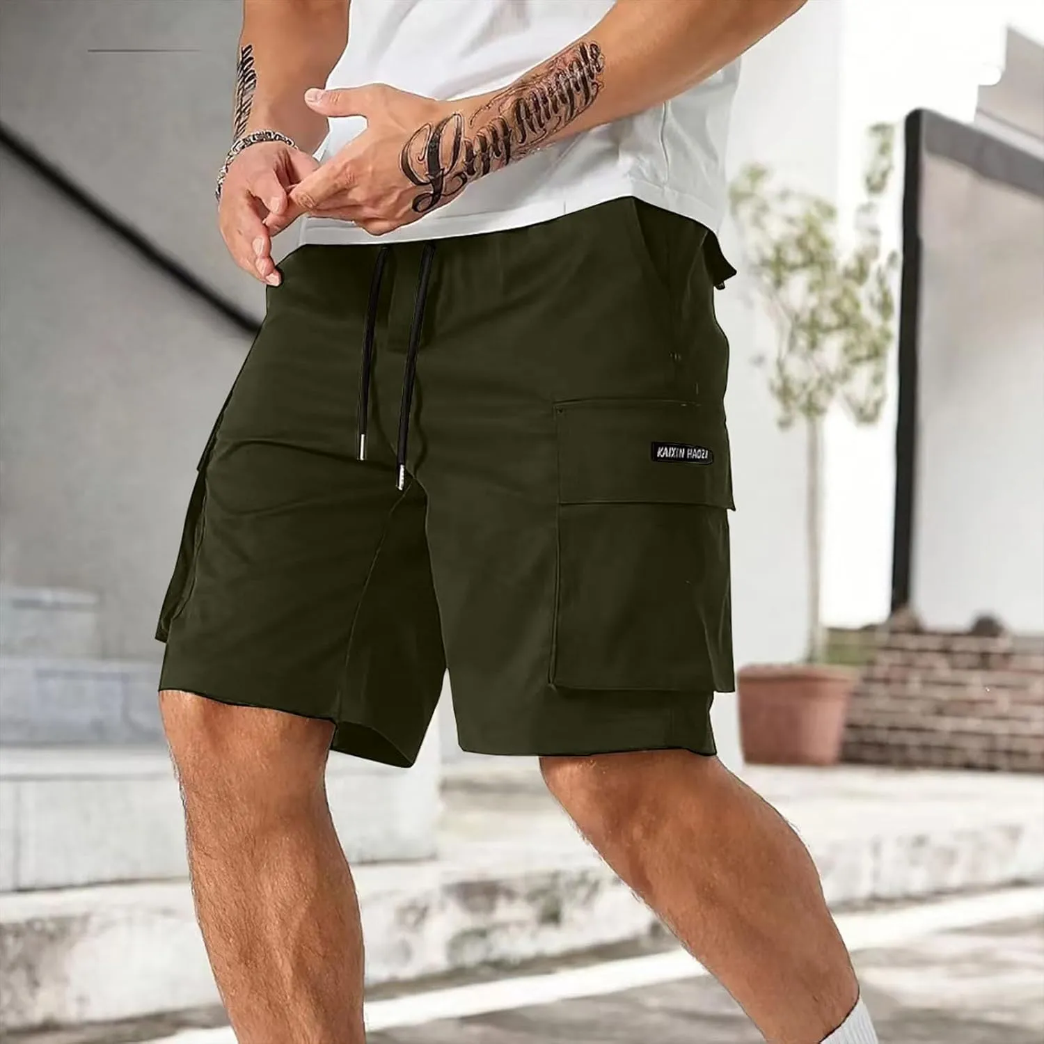 Men's Cargo Shorts Elastic Waist Relaxed Fit Casual Short Pants Outdoor Lightweight Work Shorts with Multi Pocket