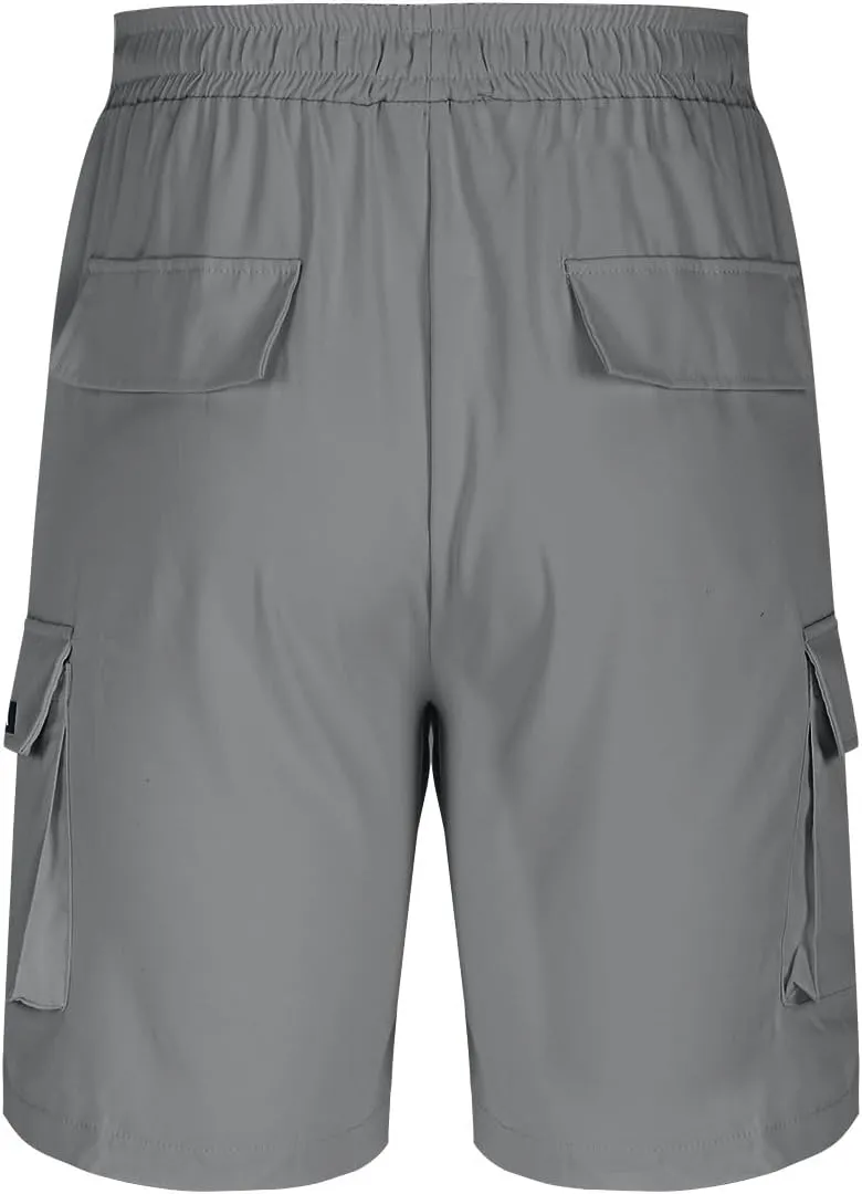 Men's Cargo Shorts Elastic Waist Relaxed Fit Casual Short Pants Outdoor Lightweight Work Shorts with Multi Pocket