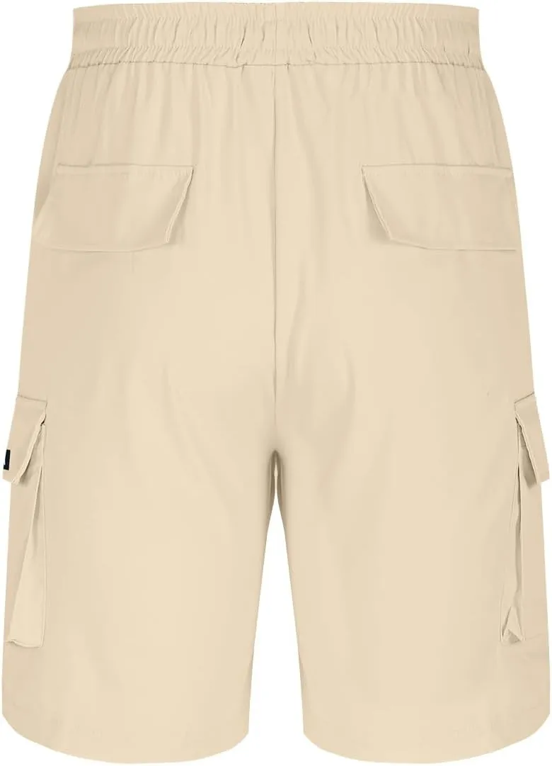 Men's Cargo Shorts Elastic Waist Relaxed Fit Casual Short Pants Outdoor Lightweight Work Shorts with Multi Pocket