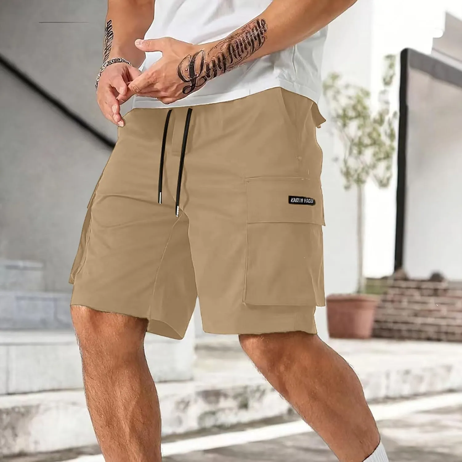 Men's Cargo Shorts Elastic Waist Relaxed Fit Casual Short Pants Outdoor Lightweight Work Shorts with Multi Pocket