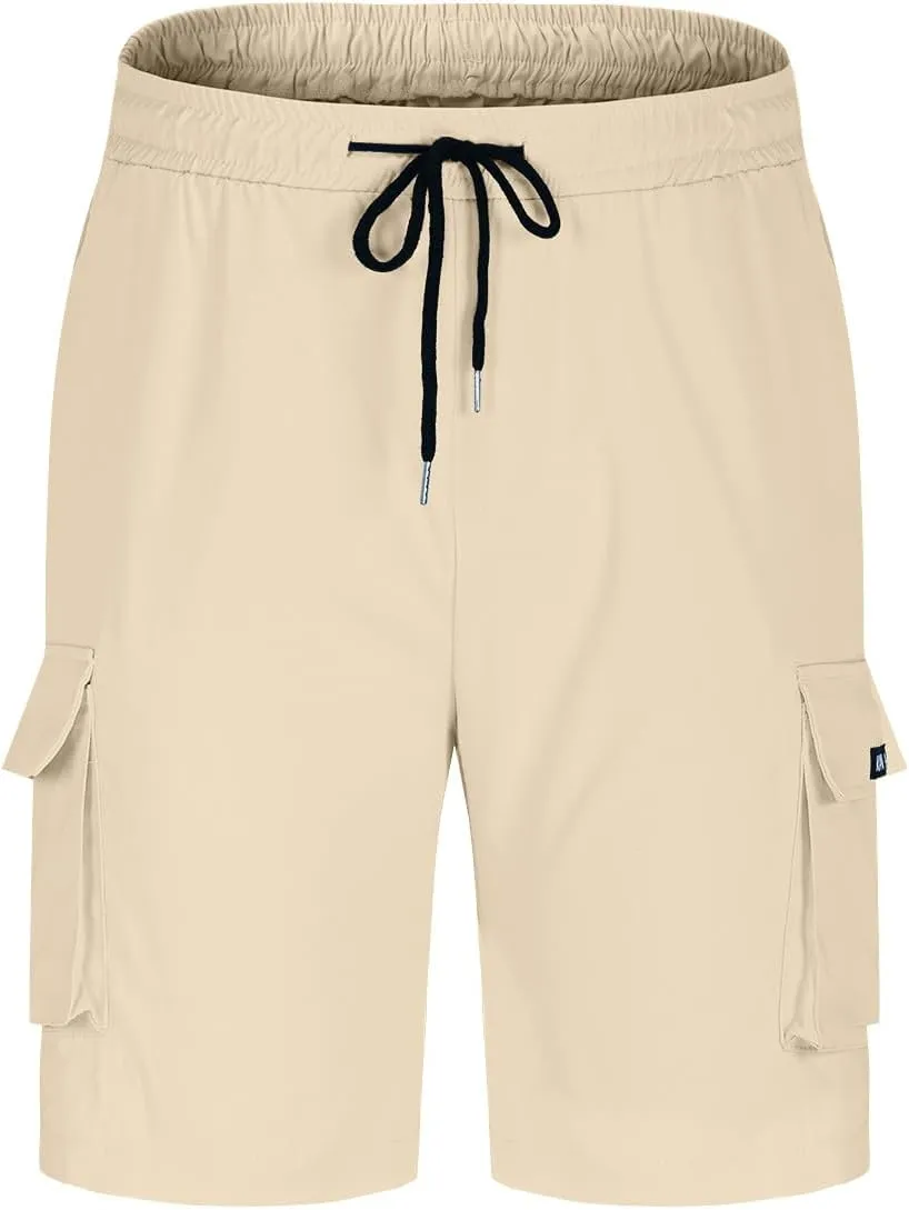 Men's Cargo Shorts Elastic Waist Relaxed Fit Casual Short Pants Outdoor Lightweight Work Shorts with Multi Pocket