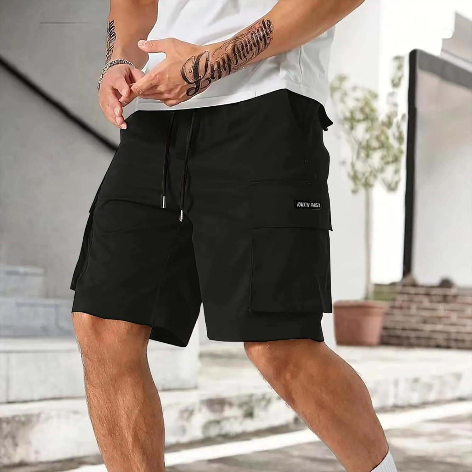 Men's Cargo Shorts Elastic Waist Relaxed Fit Casual Short Pants Outdoor Lightweight Work Shorts with Multi Pocket