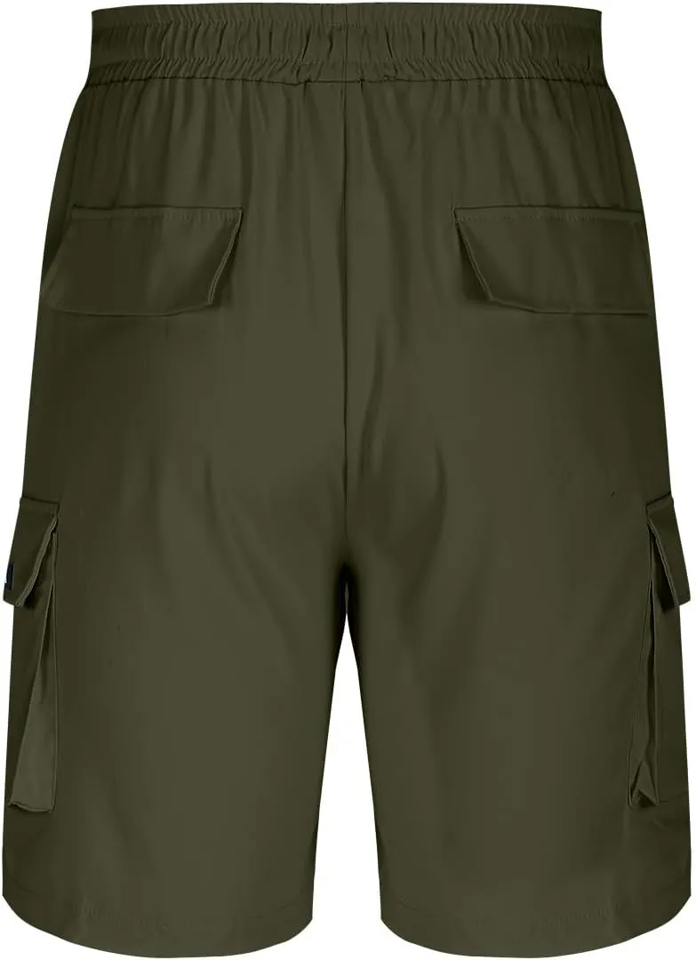 Men's Cargo Shorts Elastic Waist Relaxed Fit Casual Short Pants Outdoor Lightweight Work Shorts with Multi Pocket