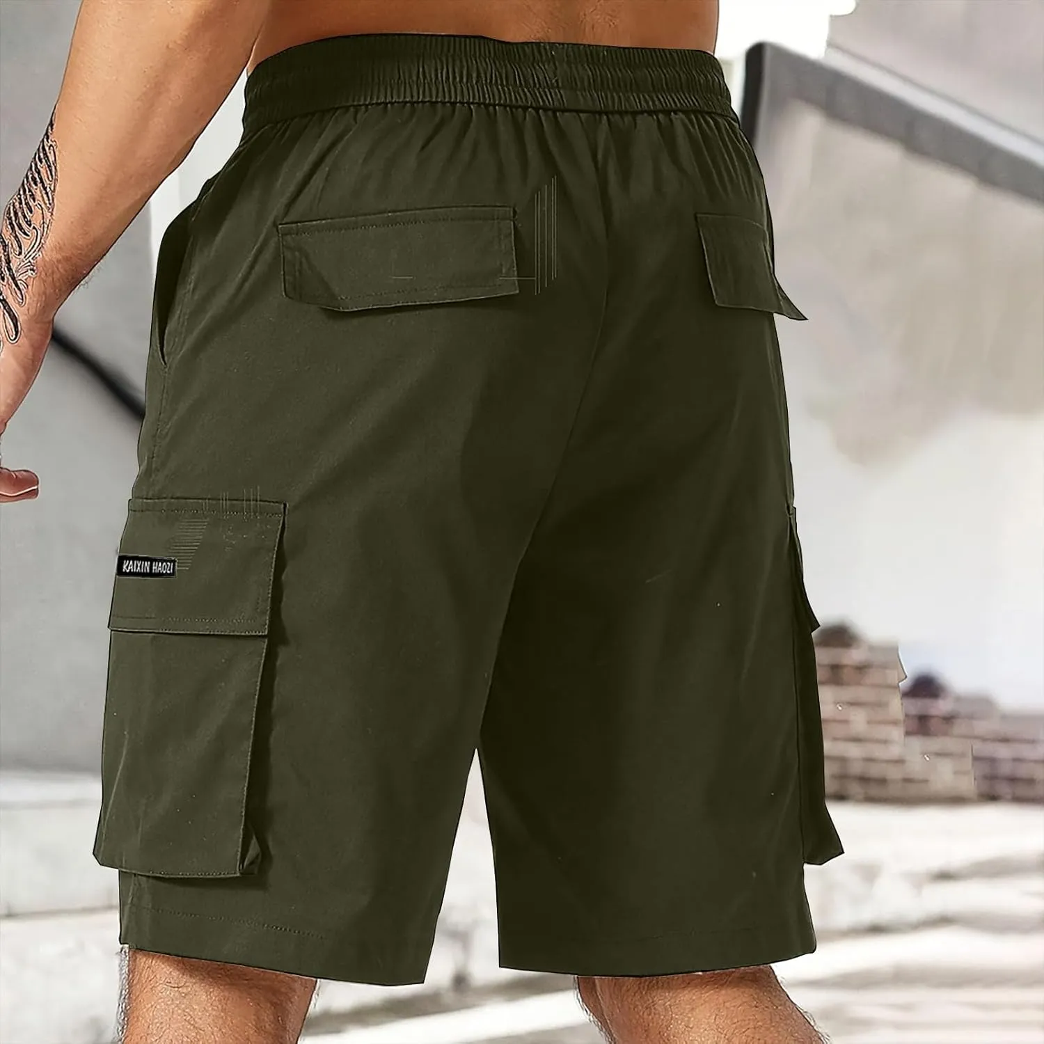 Men's Cargo Shorts Elastic Waist Relaxed Fit Casual Short Pants Outdoor Lightweight Work Shorts with Multi Pocket