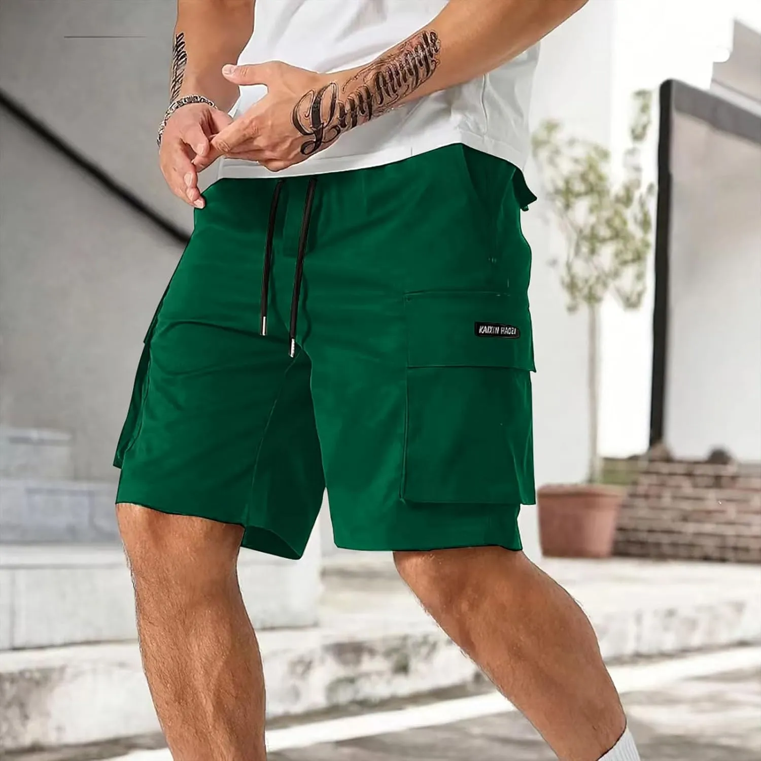 Men's Cargo Shorts Elastic Waist Relaxed Fit Casual Short Pants Outdoor Lightweight Work Shorts with Multi Pocket