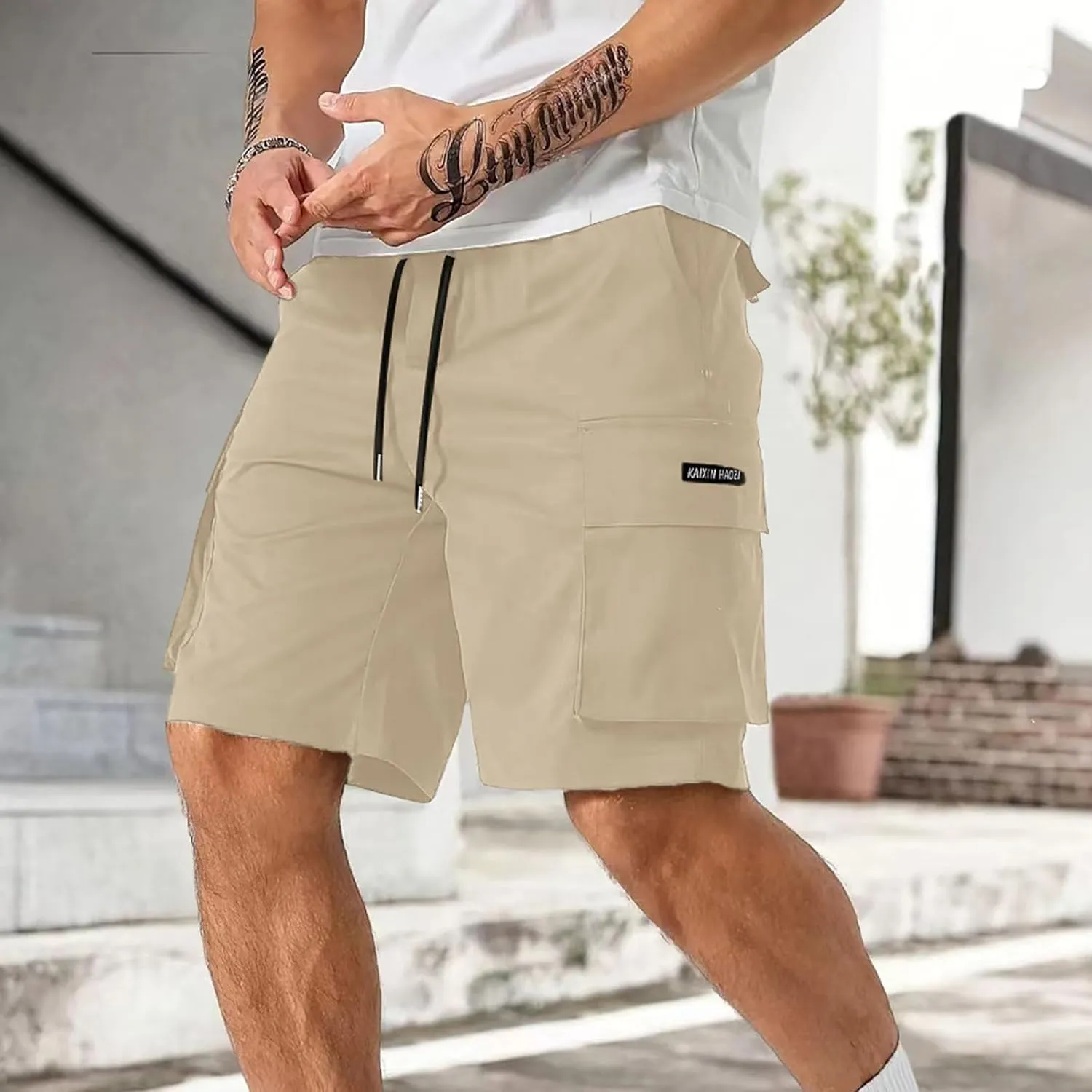 Men's Cargo Shorts Elastic Waist Relaxed Fit Casual Short Pants Outdoor Lightweight Work Shorts with Multi Pocket