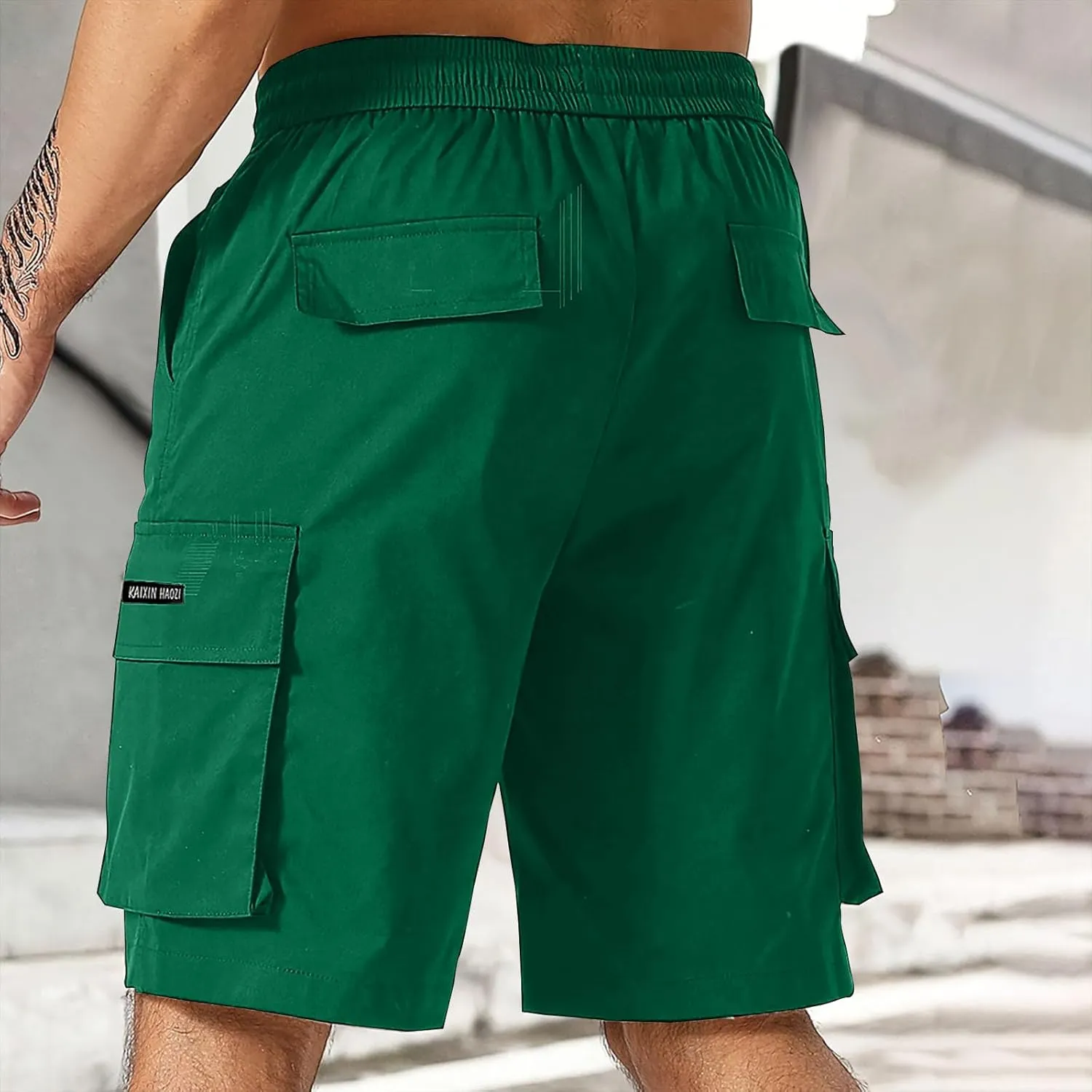 Men's Cargo Shorts Elastic Waist Relaxed Fit Casual Short Pants Outdoor Lightweight Work Shorts with Multi Pocket