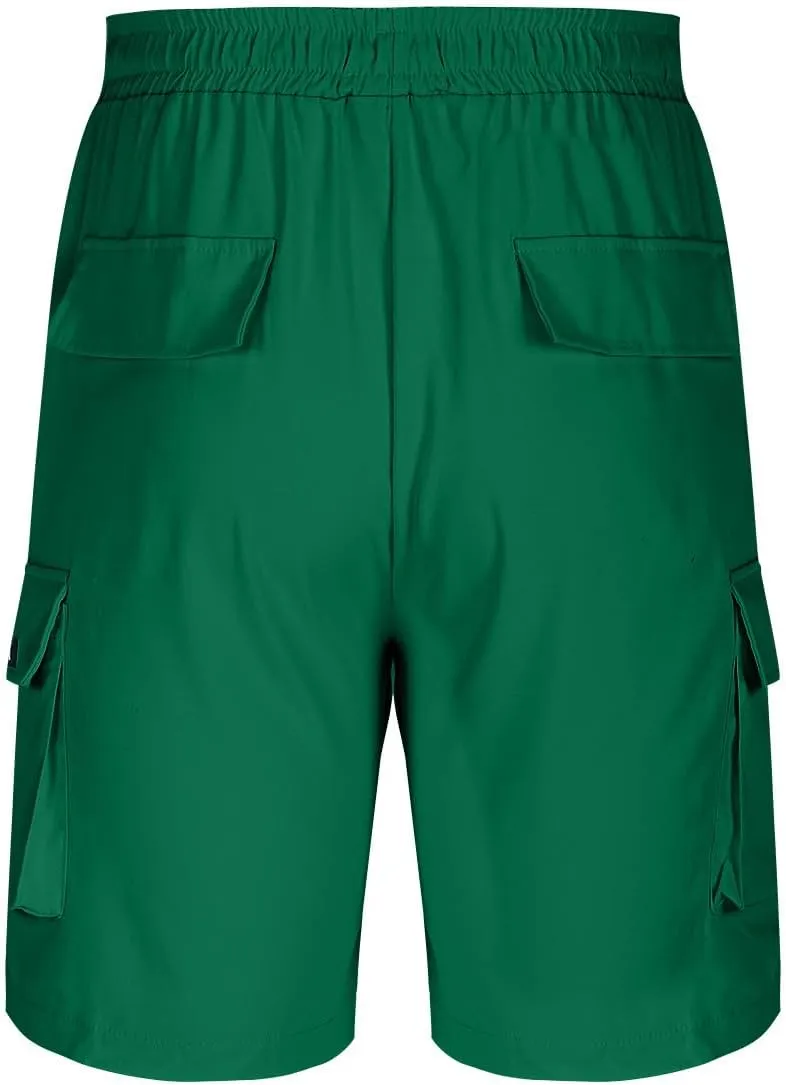 Men's Cargo Shorts Elastic Waist Relaxed Fit Casual Short Pants Outdoor Lightweight Work Shorts with Multi Pocket