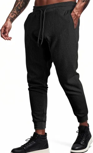 Mens Cargo Work Pants Waffle Drawstring Elastic Waist Casual Loose Relaxed Fit Breathable Stretch Hiking Sweatpants