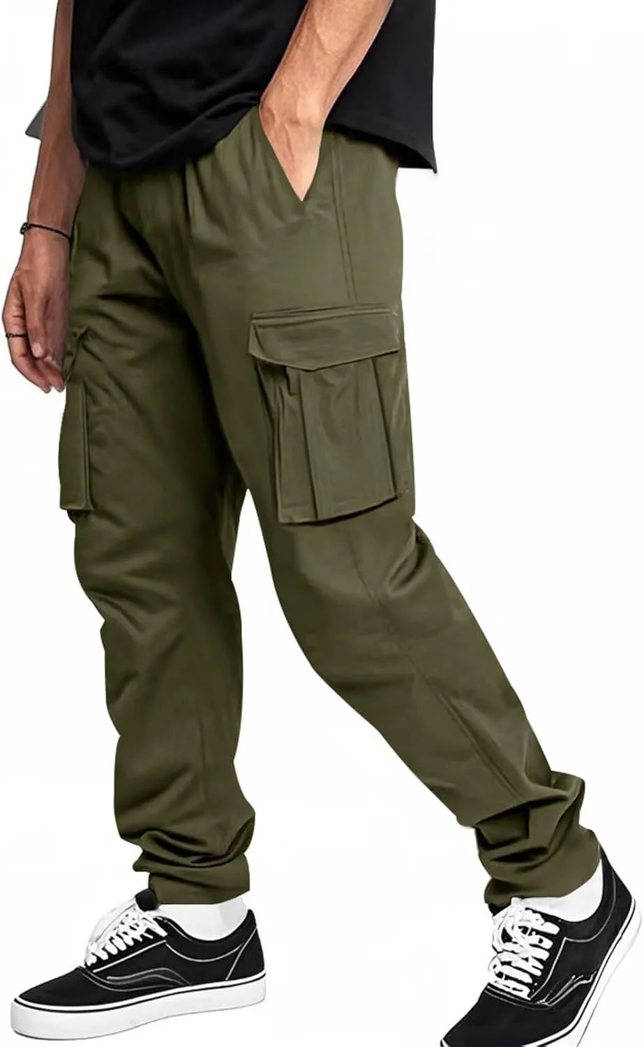 Mens Casual Cargo Pants Elastic Waist Workout Sweatpants Joggers Lightweight Quick Dry Breathable Pant