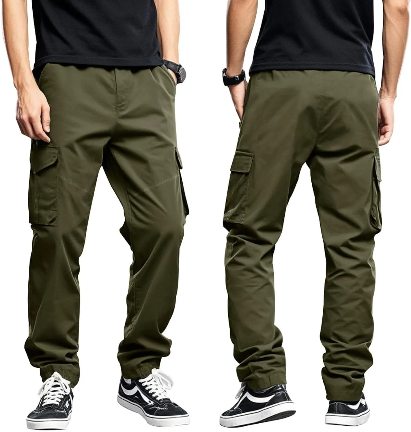Mens Casual Cargo Pants Elastic Waist Workout Sweatpants Joggers Lightweight Quick Dry Breathable Pant