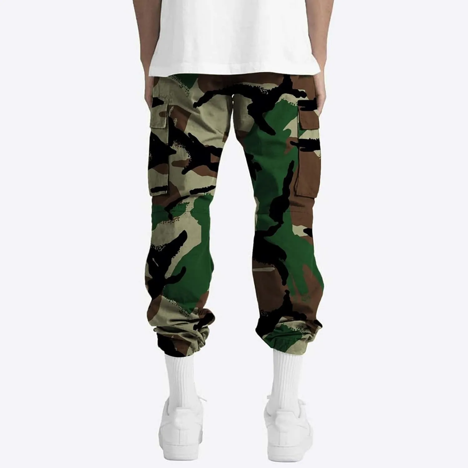 Men's Casual Cargo Sweatpants Multi Pocket Up Solid Color Warm Plush Woven Cargo Hiking Workout Joggers Sweatpants