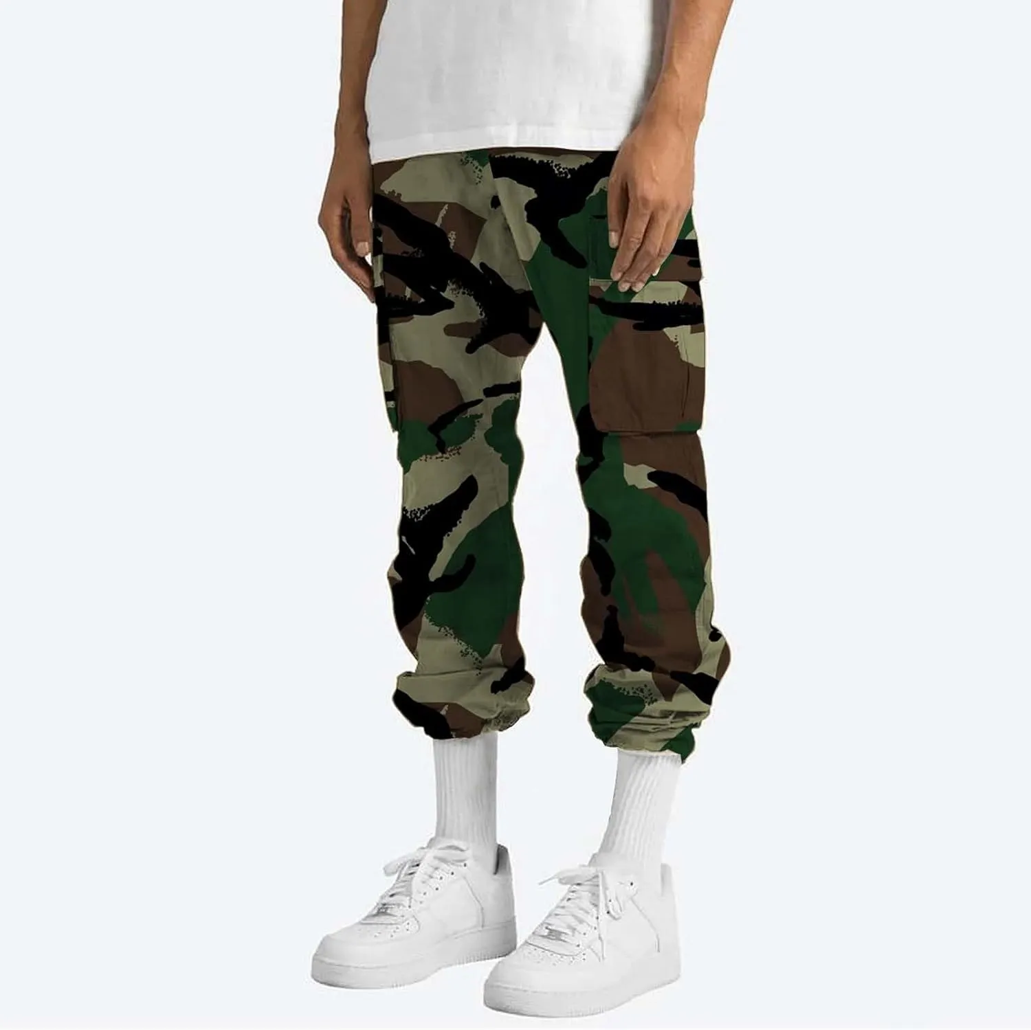Men's Casual Cargo Sweatpants Multi Pocket Up Solid Color Warm Plush Woven Cargo Hiking Workout Joggers Sweatpants