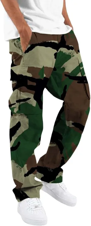 Men's Casual Cargo Sweatpants Multi Pocket Up Solid Color Warm Plush Woven Cargo Hiking Workout Joggers Sweatpants