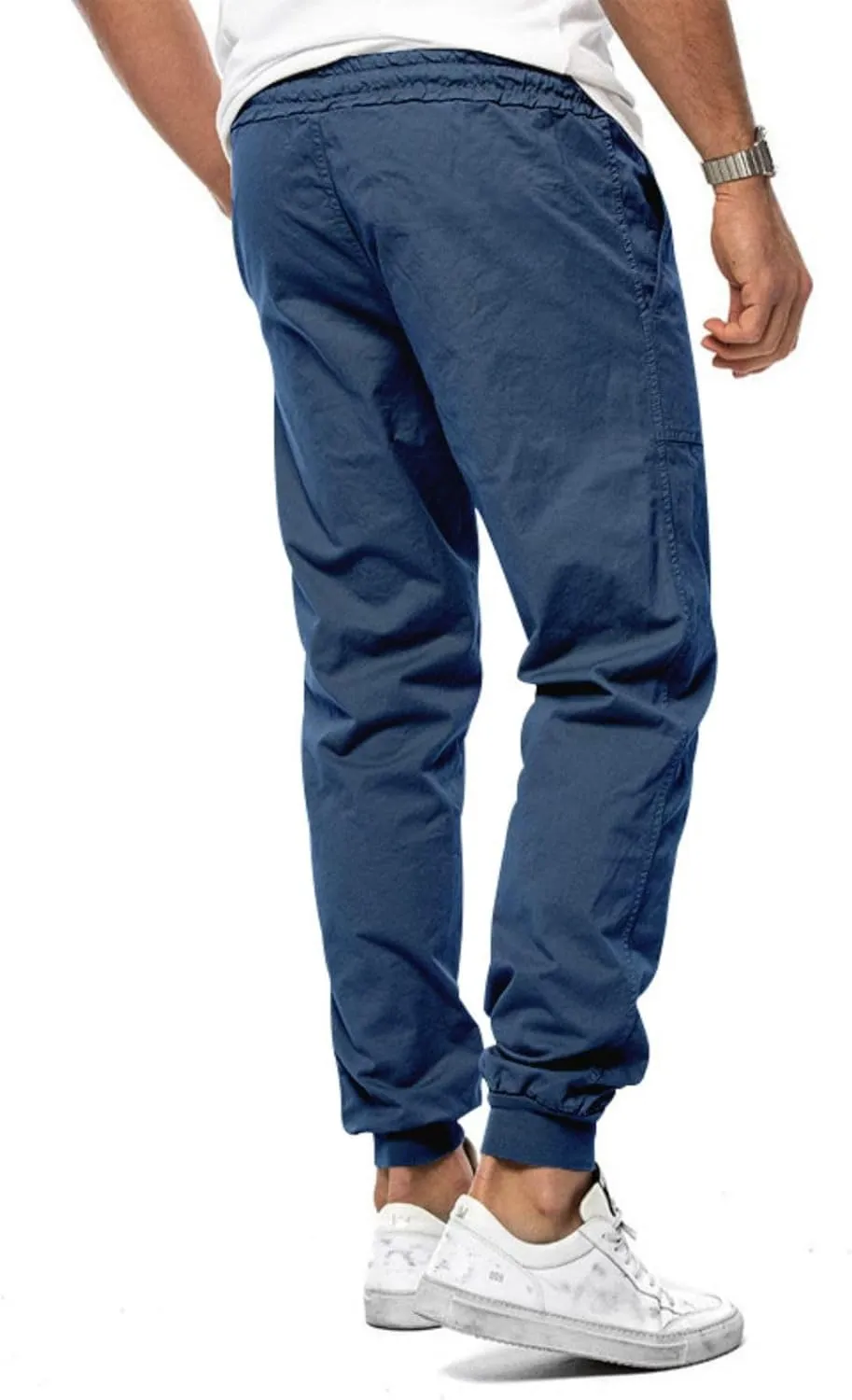 Mens Casual Chino Cargo Pants Loose Drawstring Sweatpants Elastic Waist Cotton Breathable Outdoor Fall Trousers