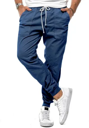 Mens Casual Chino Cargo Pants Loose Drawstring Sweatpants Elastic Waist Cotton Breathable Outdoor Fall Trousers