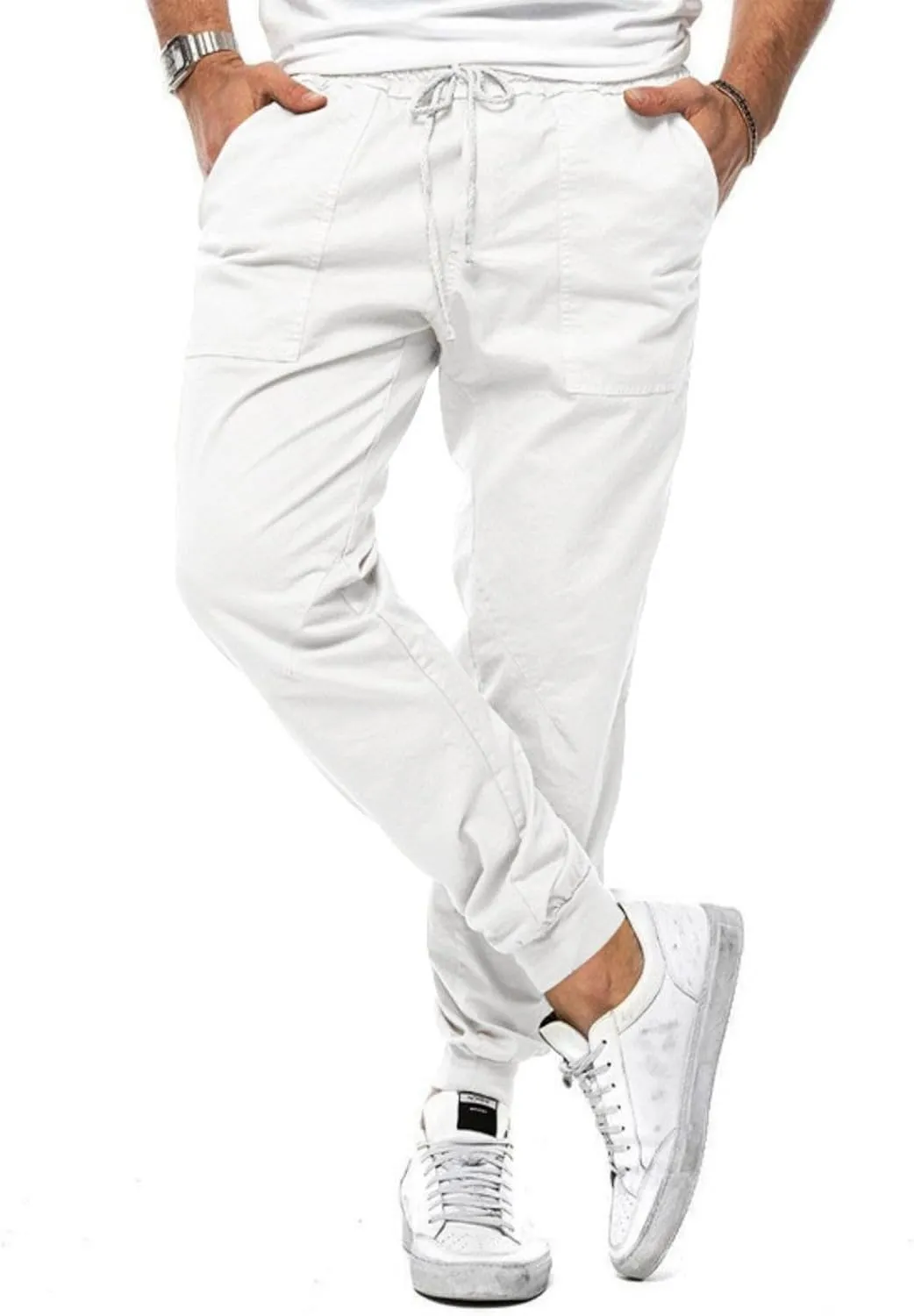 Mens Casual Chino Cargo Pants Loose Drawstring Sweatpants Elastic Waist Cotton Breathable Outdoor Fall Trousers