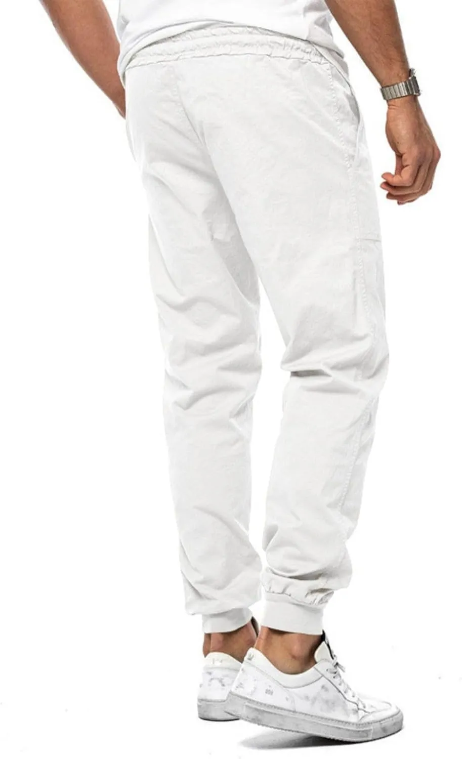 Mens Casual Chino Cargo Pants Loose Drawstring Sweatpants Elastic Waist Cotton Breathable Outdoor Fall Trousers