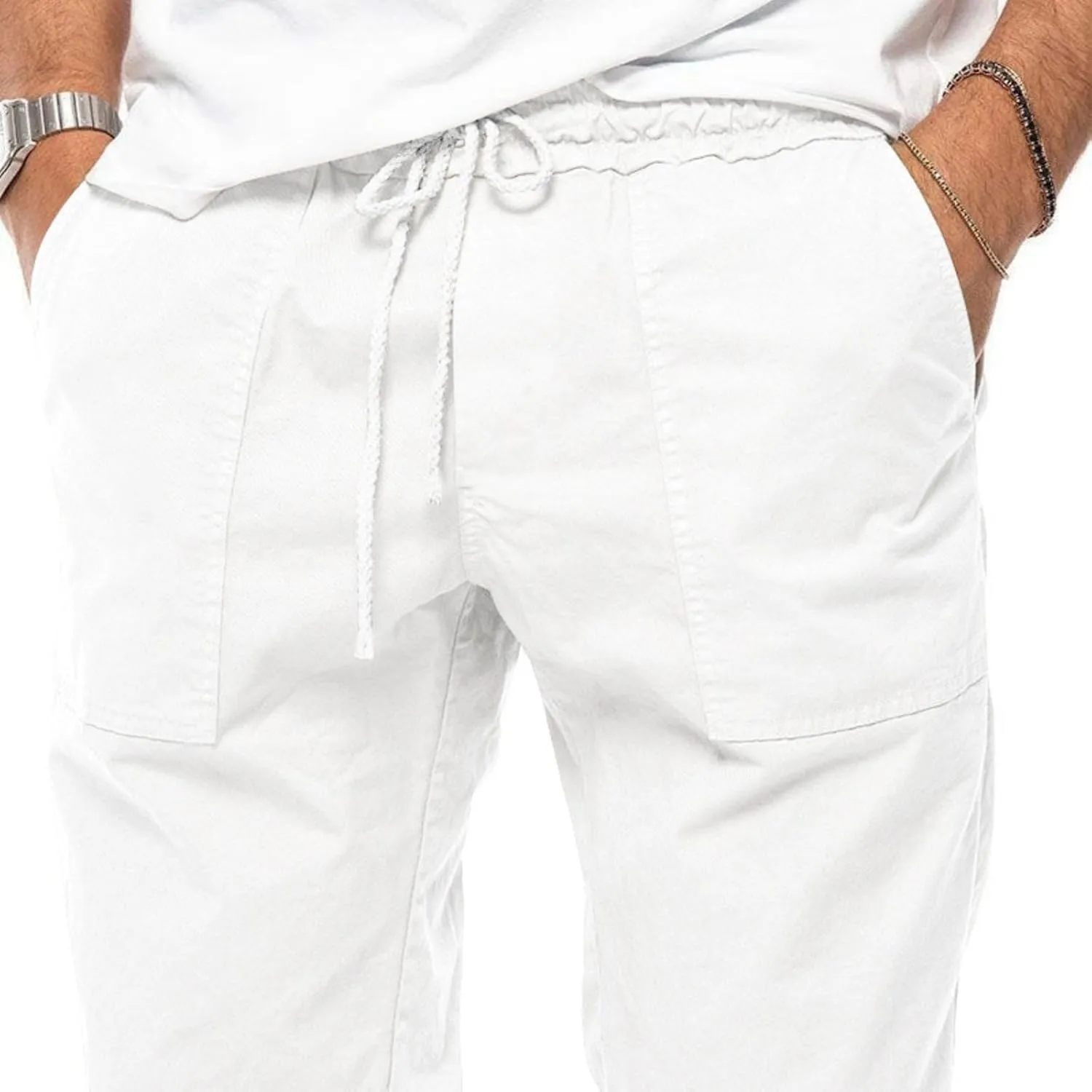 Mens Casual Chino Cargo Pants Loose Drawstring Sweatpants Elastic Waist Cotton Breathable Outdoor Fall Trousers