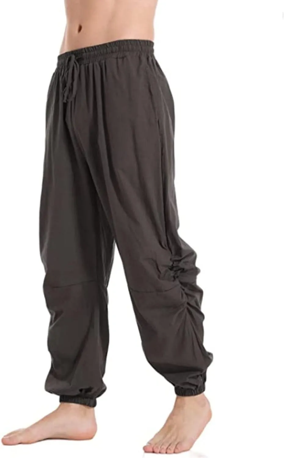 Men's Casual Cotton Linen Pants Elastic Waist Drawstring Yoga Jogger Pirate Pants for Yoga Jogging Lounging
