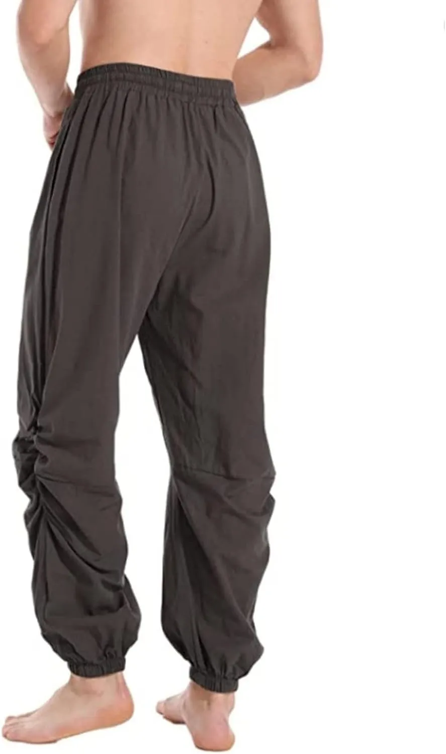 Men's Casual Cotton Linen Pants Elastic Waist Drawstring Yoga Jogger Pirate Pants for Yoga Jogging Lounging