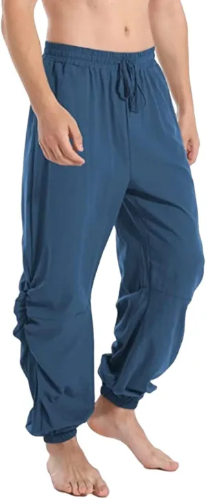 Men's Casual Cotton Linen Pants Elastic Waist Drawstring Yoga Jogger Pirate Pants for Yoga Jogging Lounging