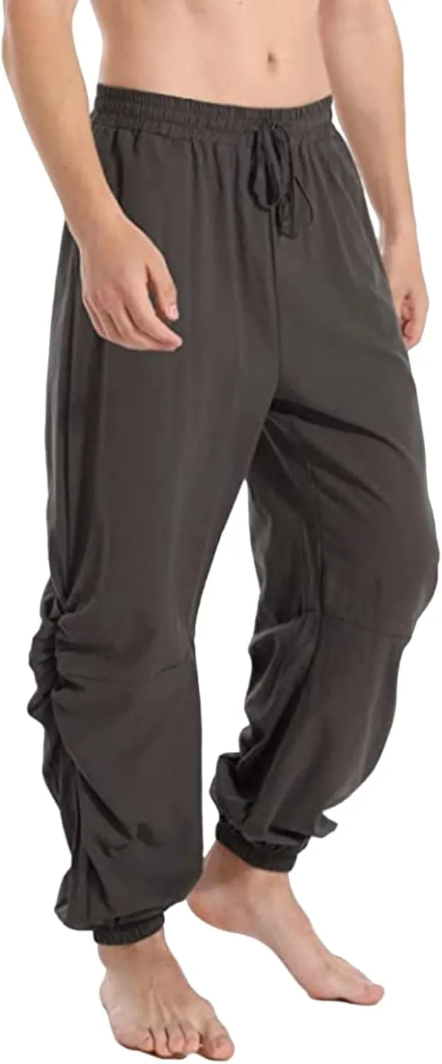Men's Casual Cotton Linen Pants Elastic Waist Drawstring Yoga Jogger Pirate Pants for Yoga Jogging Lounging
