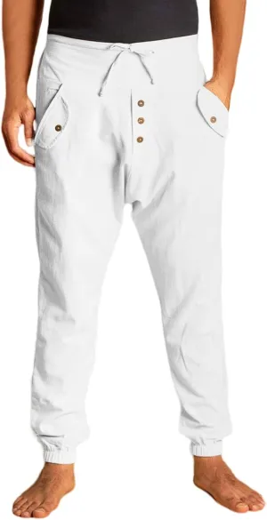 Mens Casual Cotton Pants Drawstring Elastic Waist Loose Linen Sweatpants Lightweight Breathable Workout Trousers