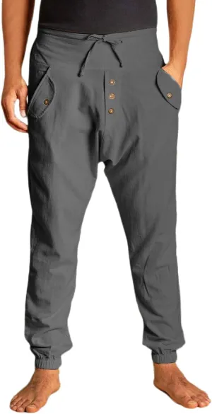 Mens Casual Cotton Pants Drawstring Elastic Waist Loose Linen Sweatpants Lightweight Breathable Workout Trousers