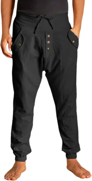 Mens Casual Cotton Pants Drawstring Elastic Waist Loose Linen Sweatpants Lightweight Breathable Workout Trousers