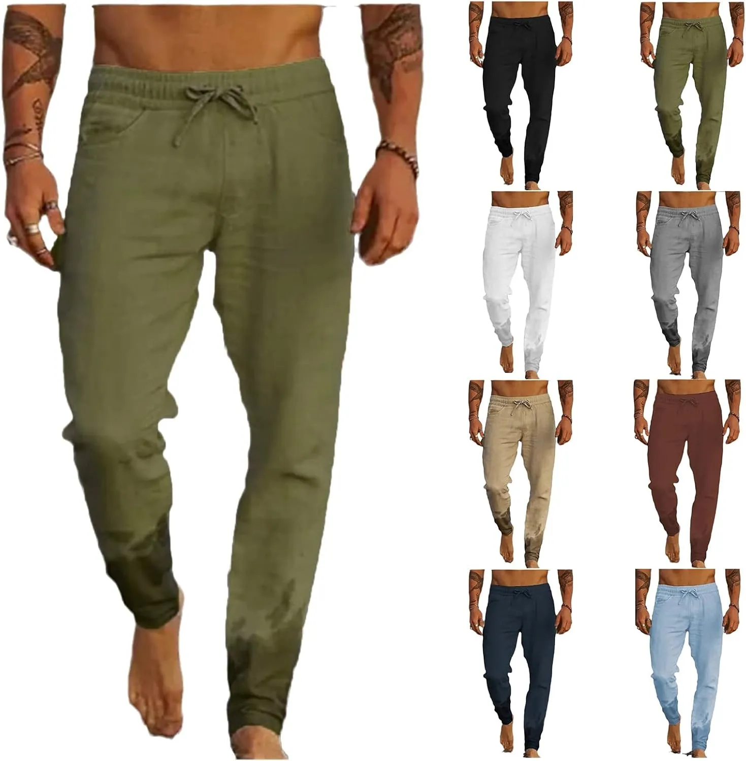 Men's Casual Linen Pants Elastic Waist Drawstring Yoga Beach Pant Breathable Trousers Sweatpants Joggers Comfy Slack