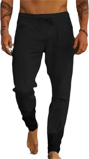 Men's Casual Linen Pants Elastic Waist Drawstring Yoga Beach Pant Breathable Trousers Sweatpants Joggers Comfy Slack
