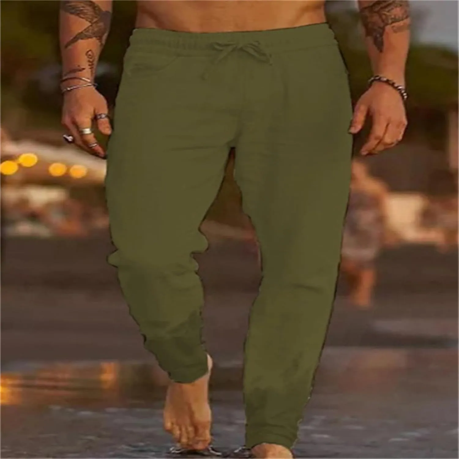 Men's Casual Linen Pants Elastic Waist Drawstring Yoga Beach Pant Breathable Trousers Sweatpants Joggers Comfy Slack