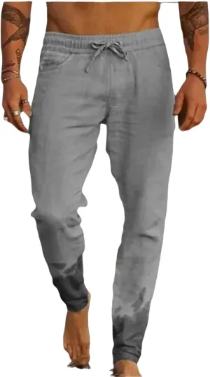 Men's Casual Linen Pants Elastic Waist Drawstring Yoga Beach Pant Breathable Trousers Sweatpants Joggers Comfy Slack