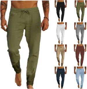 Men's Casual Linen Pants Elastic Waist Drawstring Yoga Beach Pant Breathable Trousers Sweatpants Joggers Comfy Slack