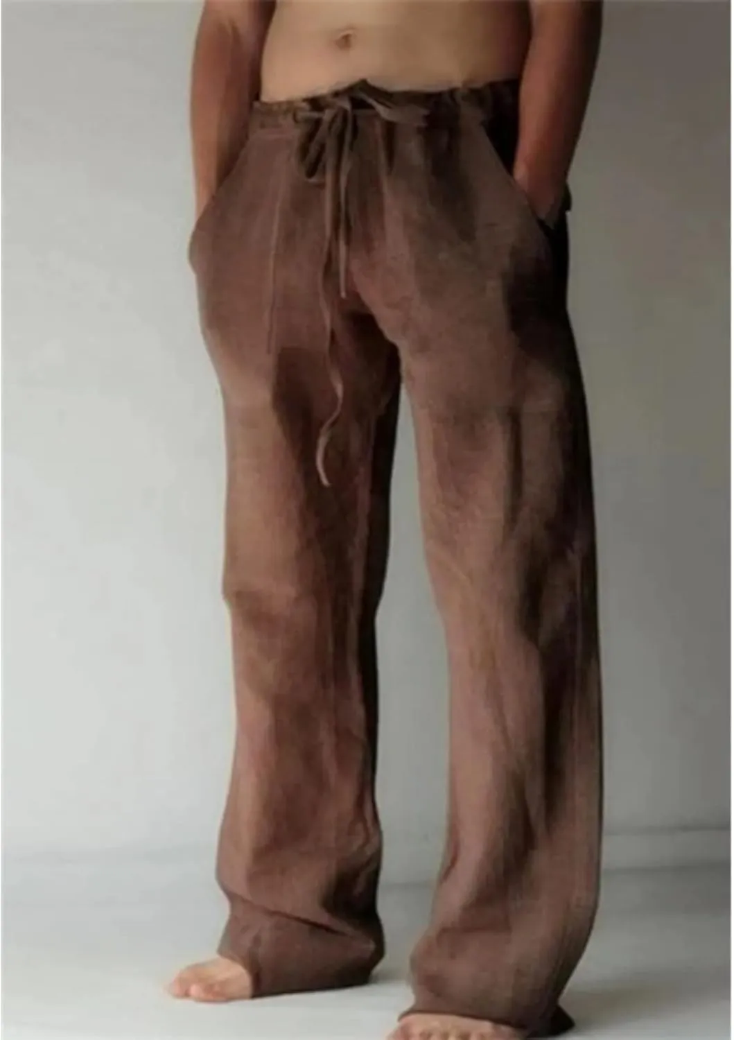 Mens Casual Linen Pants Loose Elastic Waist Drawstring Lightweight Sweatpants Fit Breathable Jogger Yoga Trousers