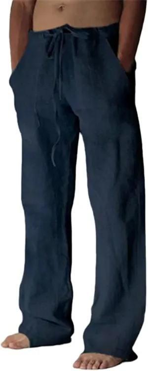 Mens Casual Linen Pants Loose Elastic Waist Drawstring Lightweight Sweatpants Fit Breathable Jogger Yoga Trousers