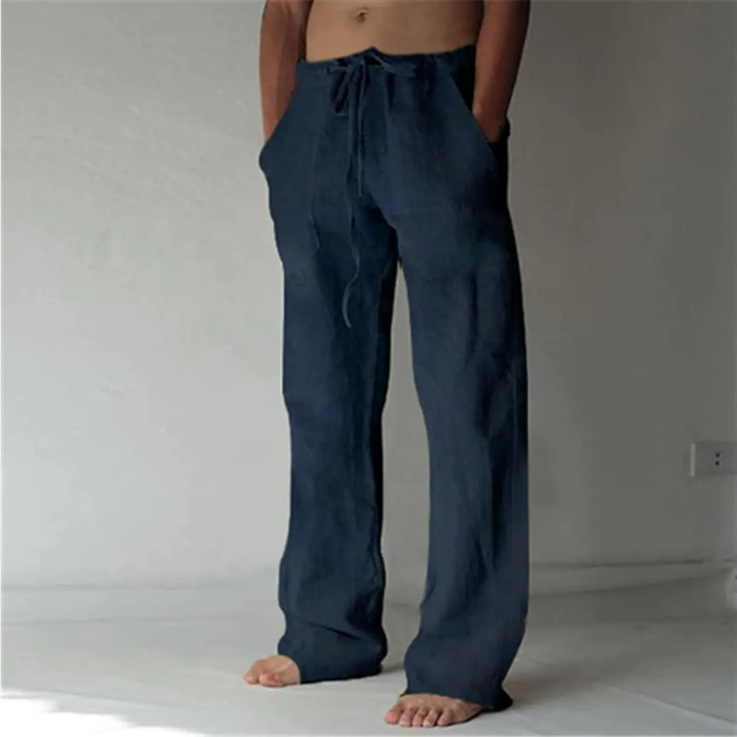 Mens Casual Linen Pants Loose Elastic Waist Drawstring Lightweight Sweatpants Fit Breathable Jogger Yoga Trousers