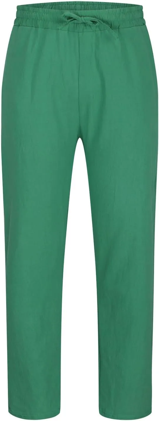 Mens Casual Linen Pants Loose Fit Elastic Drawstring Waist Straight-Legs Lightweight Comfy Summer Yoga Beach Long Pants