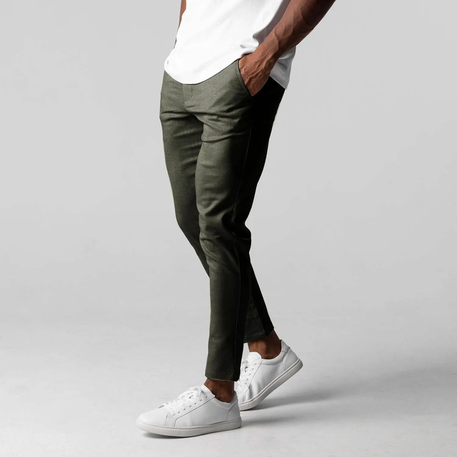 Men's Casual Stretch Pants Slim Fit Breathable Trouser Straight Legs Solid Color Pants Business Simple Comfy Trousers